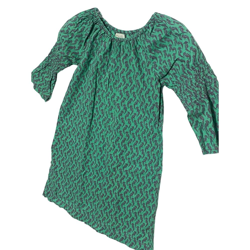 Peek Dress Girls S 4-5 Birds Print AOP Green Purple Hippie Retro Boho Tropical - Picture 4 of 6